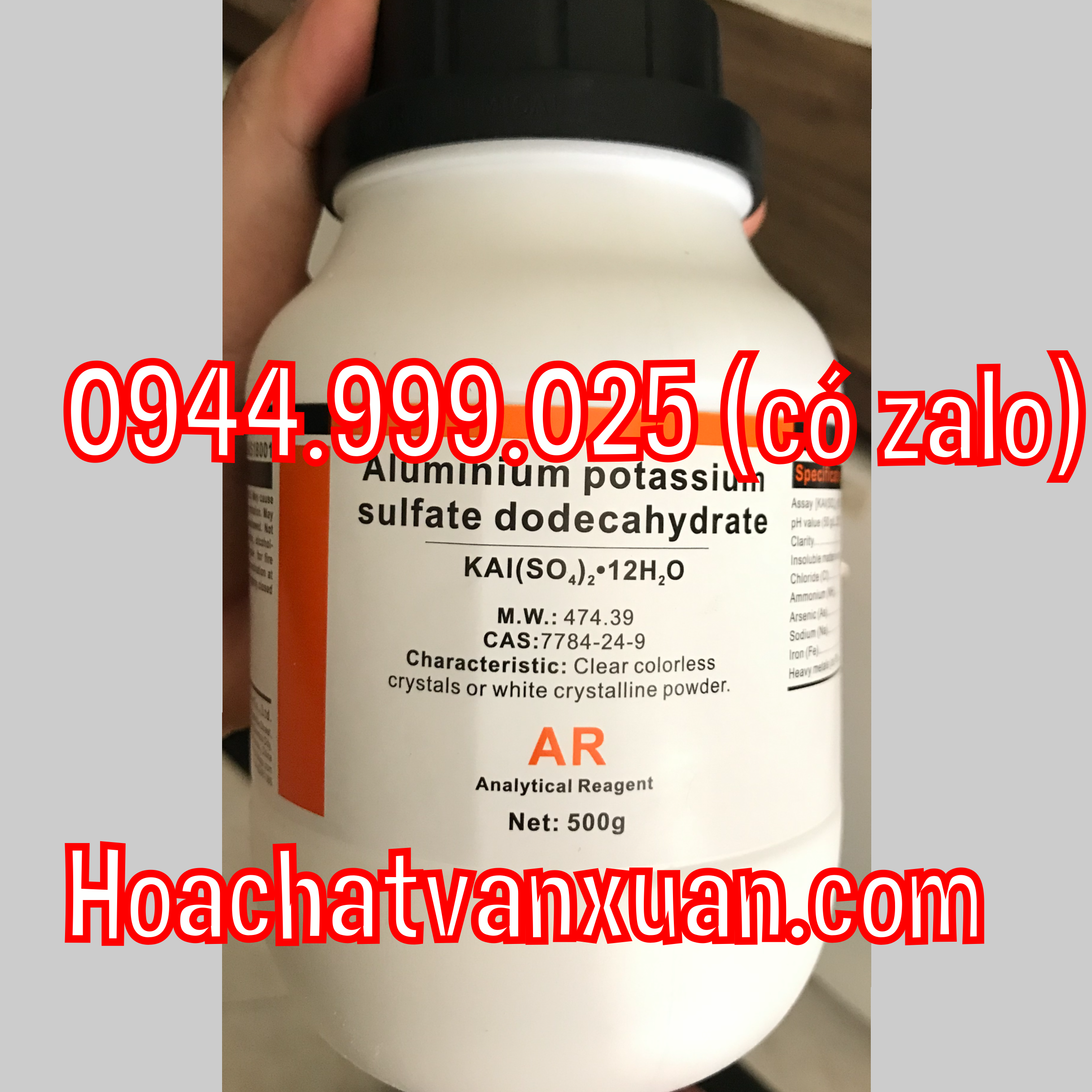 Hóa chất KAl(SO4)2 phèn nhôm phèn chua AlK(SO4)2 Potassium aluminum sulfate Kali aluminum sulfat  CAS 7784-24-9 lọ 500g