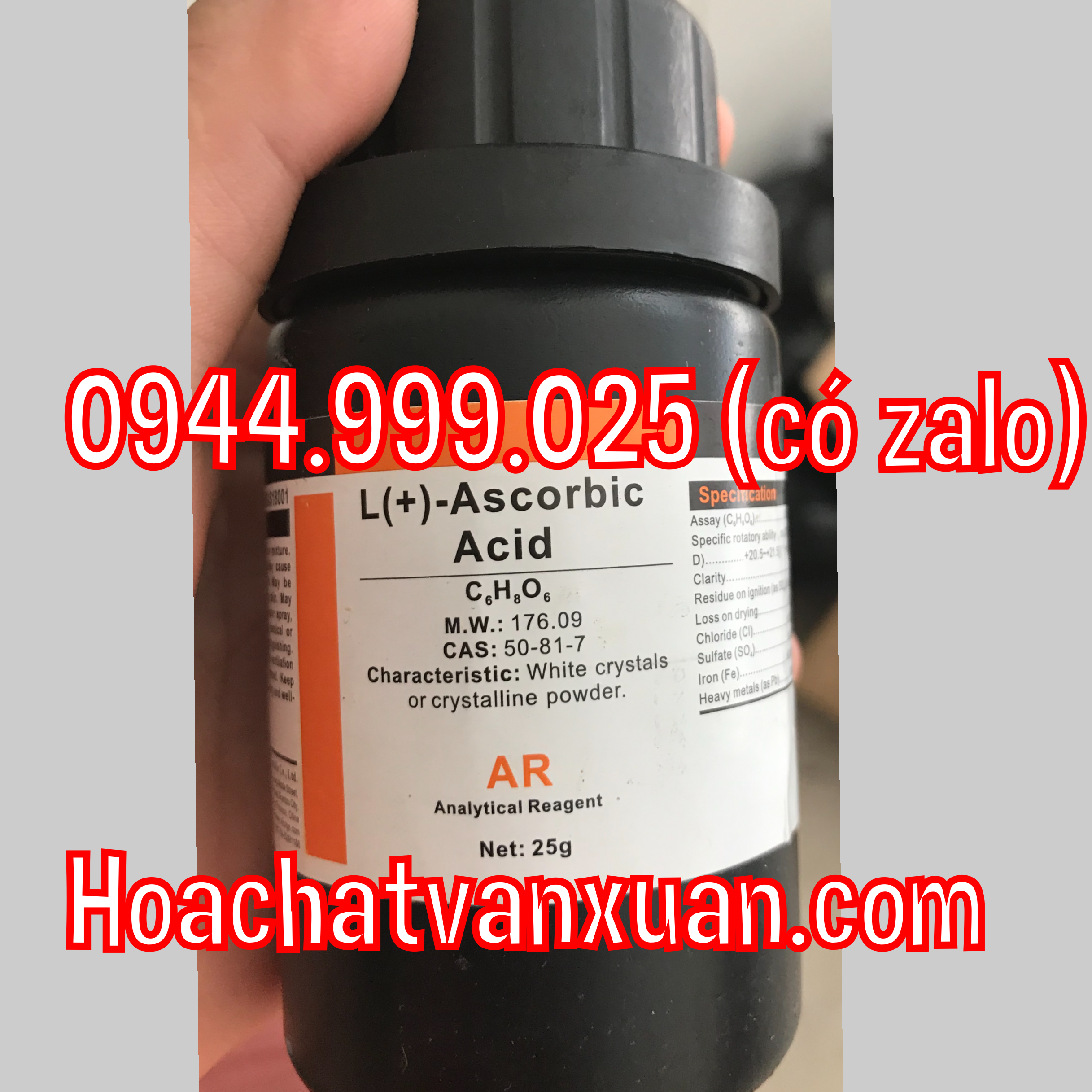 Hóa chất L(+)-Ascorbic acid CAS 50-81-7 C6H8O6 lọ 25g Vitamin C axit ascorbic acid Xilong