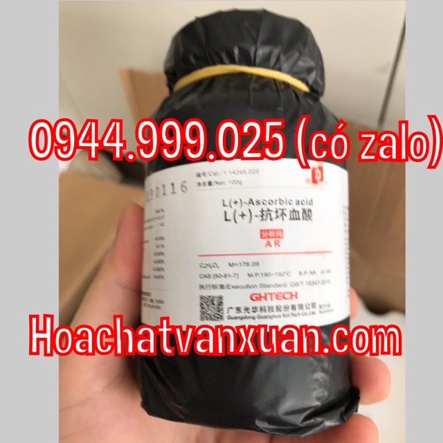 Hóa chất L(+)-Ascorbic acid CAS 50-81-7 C6H8O6 lọ 100g Vitamin C axit ascorbic acid GHTECH