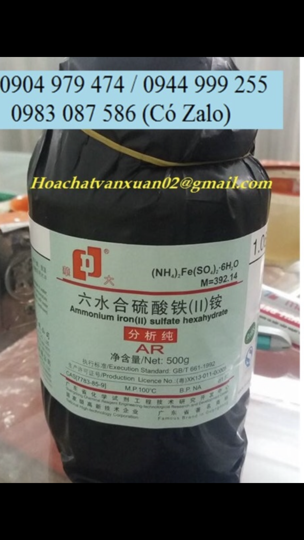 Ammonium Iron (II) Sulfate , Muối Mohr , (NH4)2Fe(SO4)2 , JHD , Sơn Đầu , Trung Quốc, (NH4)2Fe(SO4)2.6H2O