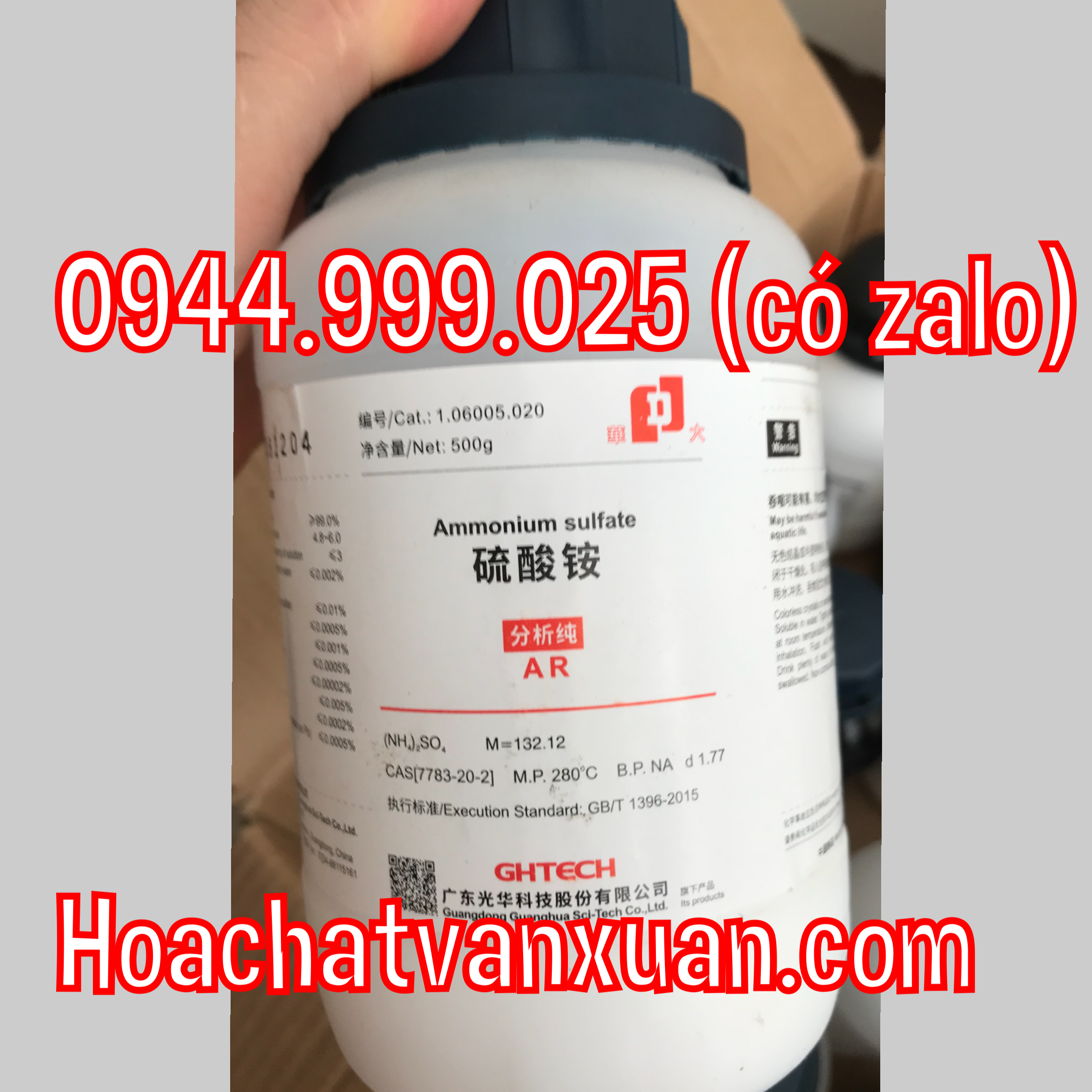 Hóa chất Ammonium sulfate GHTECH JHD (NH4)2SO4 lọ 500g amoni sunphat CAS 7783-20-2 phèn kép đạm 1 lá SA