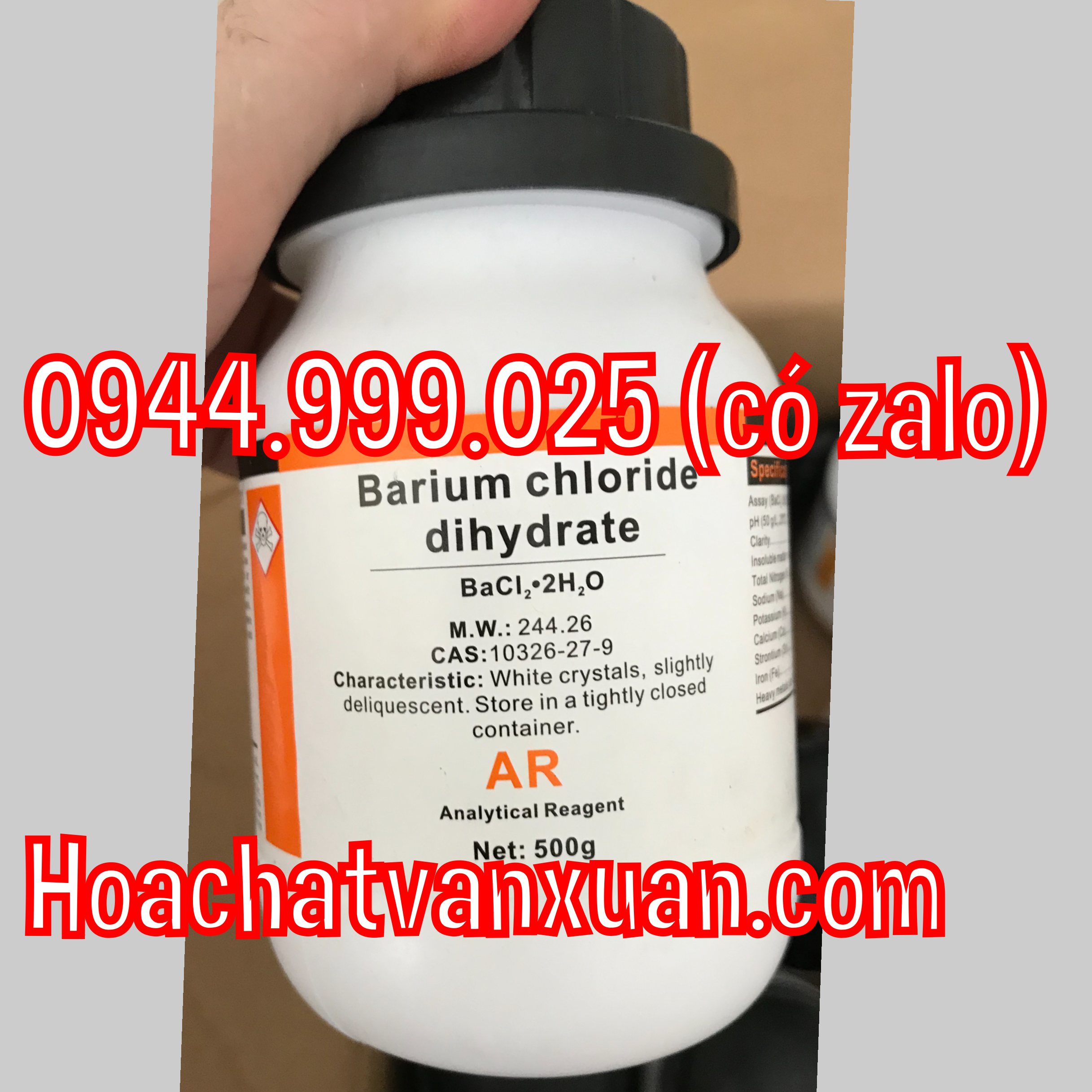 Barium chloride BaCl2 lọ 500g bari clorua Xilong tinh khiết CAS 10326-27-9 BaCl2.2H2O