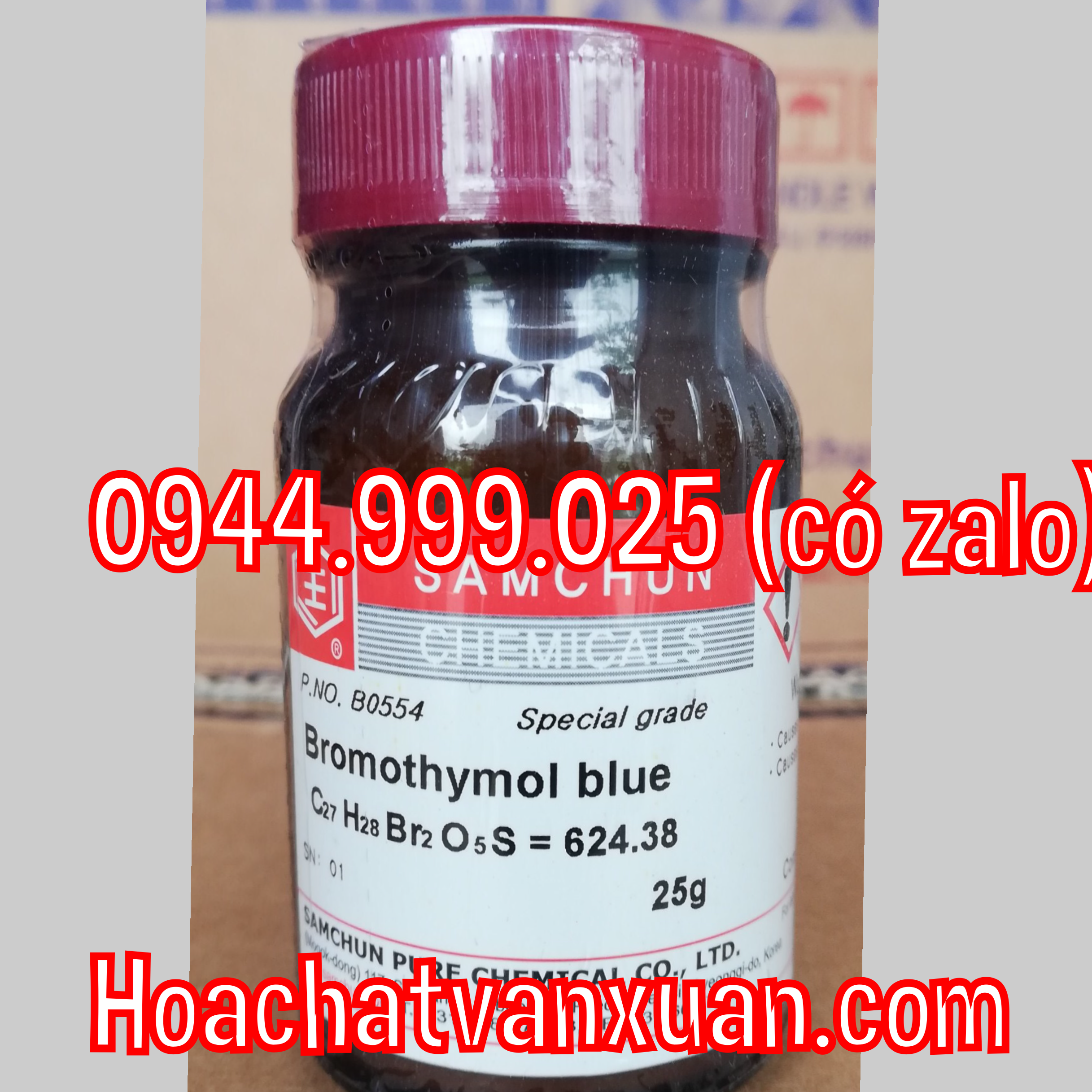 Hóa chất Bromothymol Blue Samchun Hàn Quốc lọ 25g CAS 76-59-5 C27H28Br2O5S B0554 xanh bromothymol