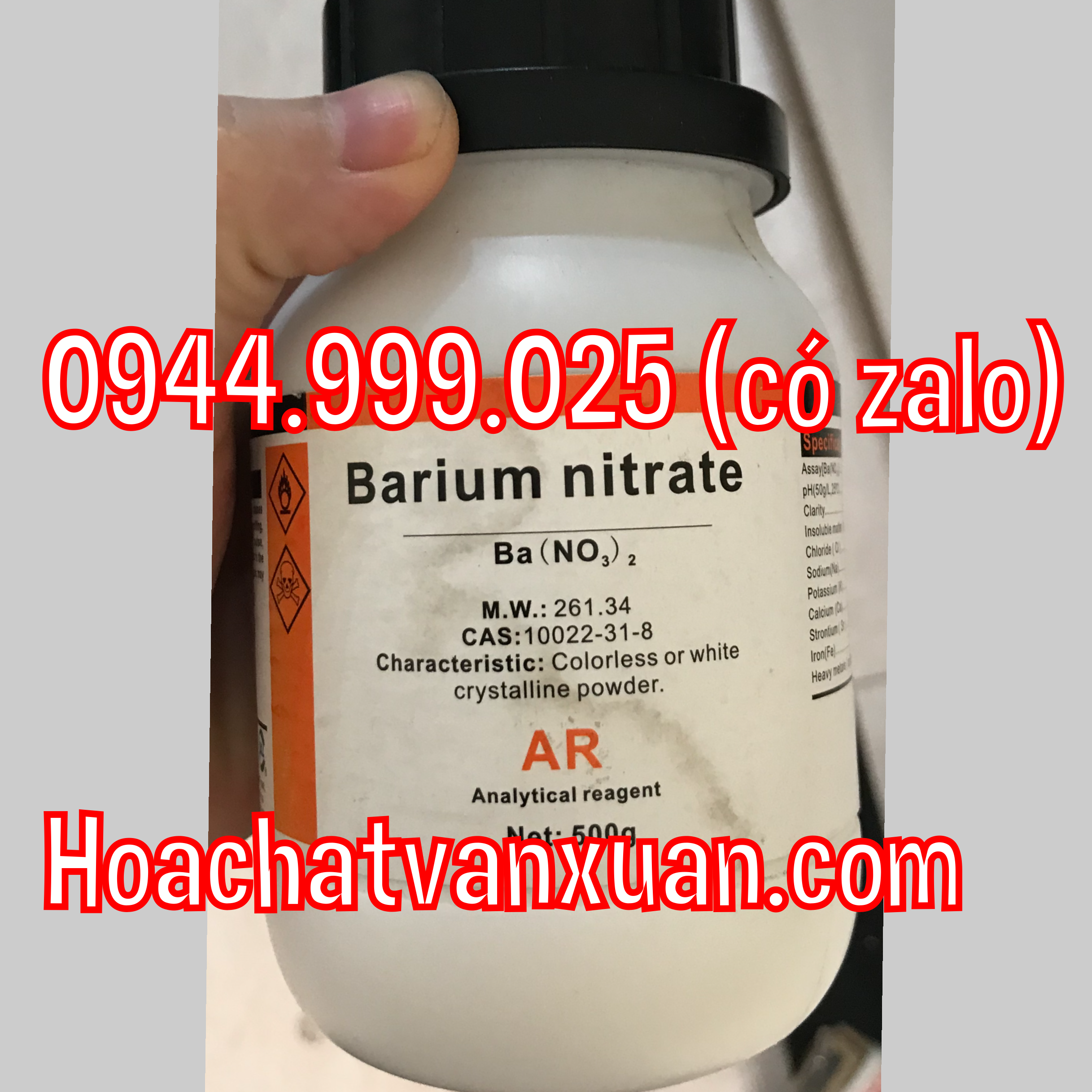 Hóa chất Muối Bari nitrat Ba(NO3)2 lọ 500g Barium nitrat 99.5% xilong CAS 10022-31-8