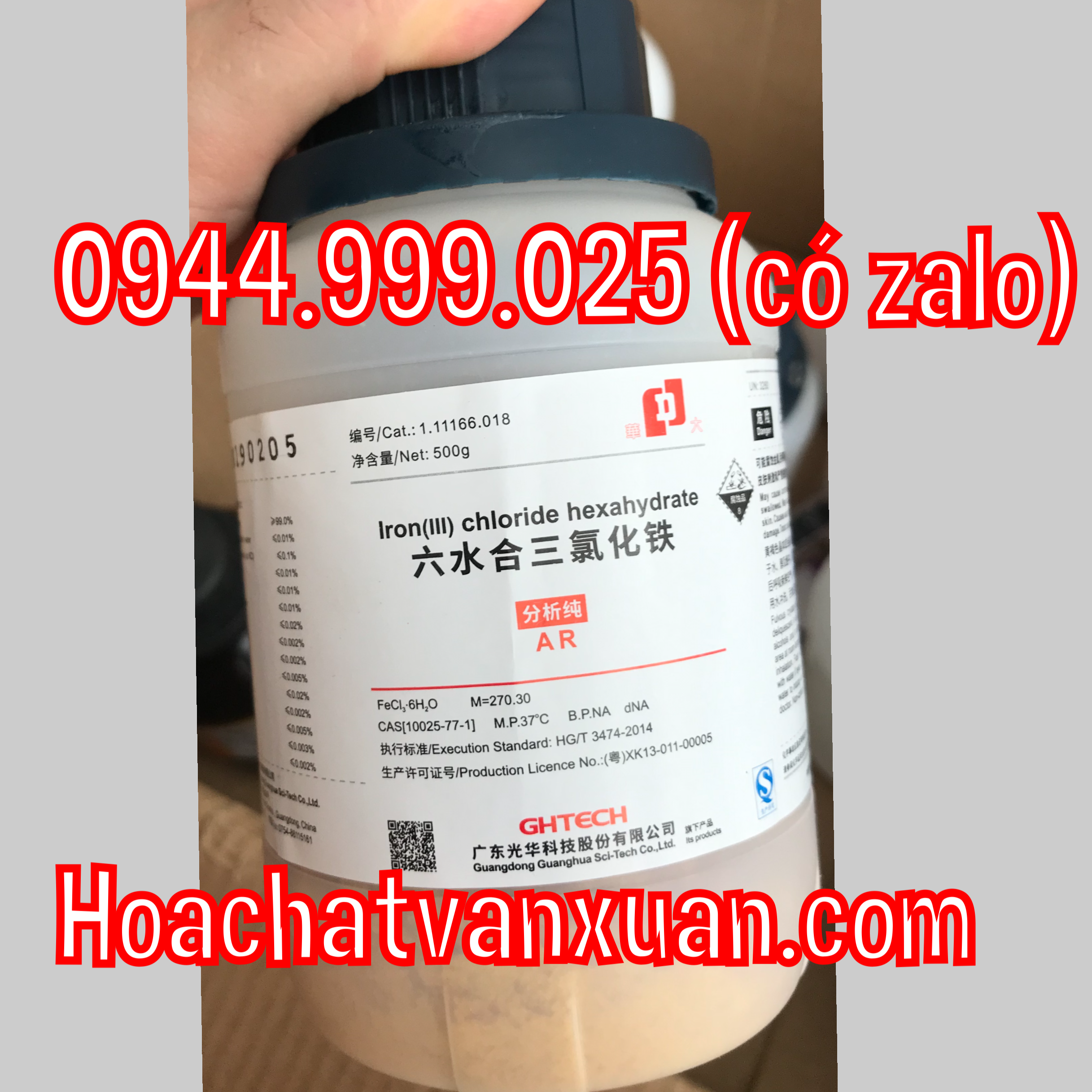 Hóa chất Iron chloride CAS 7705-08-0 FeCl3 xilong sắt III clorua lọ 500g