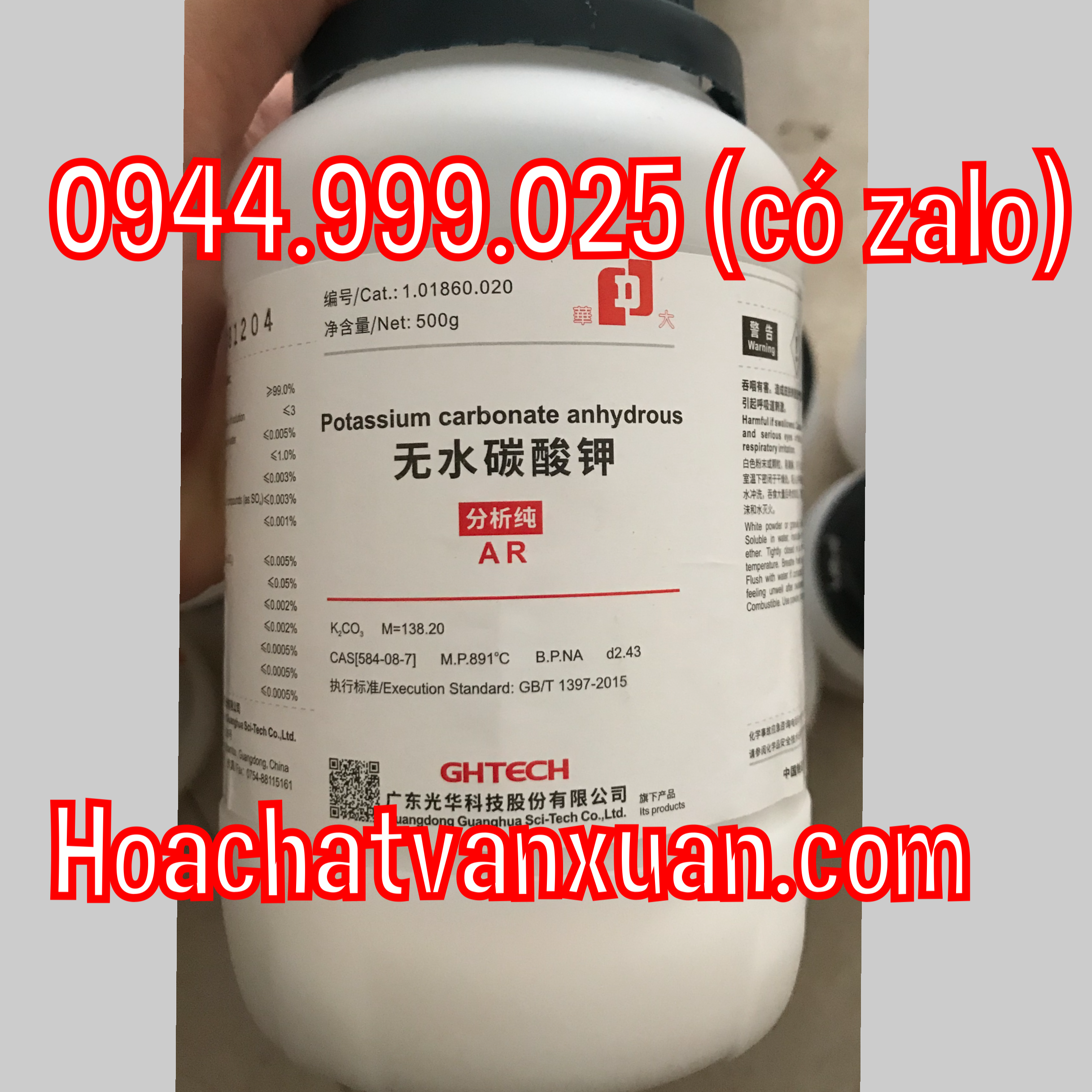 Hóa chất K2CO3 Potassium carbonate lọ 500g K2CO3 Xilong kali cacbonat CAS 584-08-7